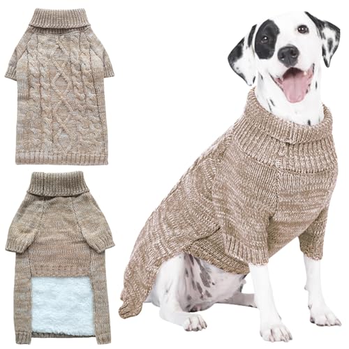 CCKUU Hunde-Strickkleidung, Plüschpullover, Hundepullover, weich, verdickend, warm, für den Winter, Welpen, Pullover für Hunde und Katzen (Größe L, Khaki) von Cckuu