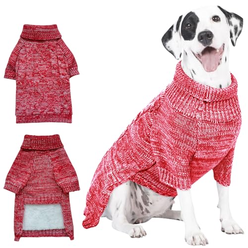 CCKUU Hunde-Strickkleidung, Plüschpullover, Hundepullover, weich, verdickend, warm, für den Winter, Welpenpullover für Hunde und Katzen (Größe L, Rot) von Cckuu