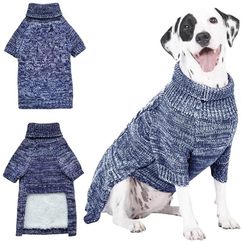 CCKUU Hunde-Strickkleidung, Plüschpullover, Hundepullover, weich, verdickend, warm, für den Winter, Welpenpullover für Hunde und Katzen (Größe M, Marineblau) von Cckuu