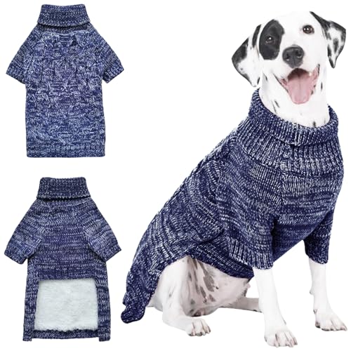 CCKUU Hunde-Strickkleidung, Plüschpullover, Hundepullover, weich, verdickend, warm, für den Winter, Welpenpullover für Hunde und Katzen (Größe M, Marineblau) von Cckuu