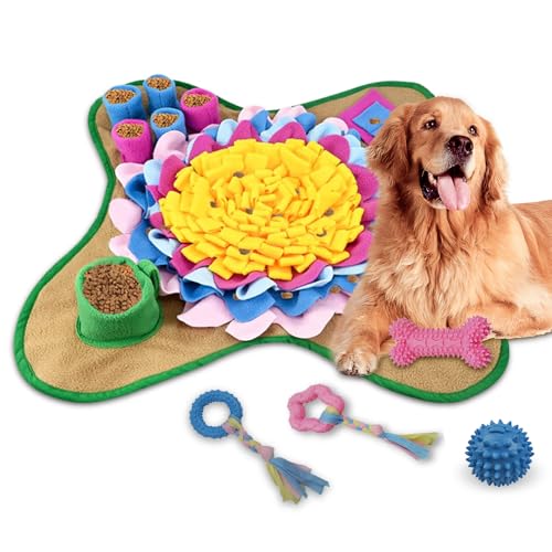 Cckuu Hunde-Schnüffelmatte (48,9 x 47,9 cm) + 4 Kauspielzeuge für Hunde, interaktiv, langsames Füttern, Gehirnstimulierendes Spiel und Futtersuche für kleine und mittelgroße Hunde (gelb) von Cckuu