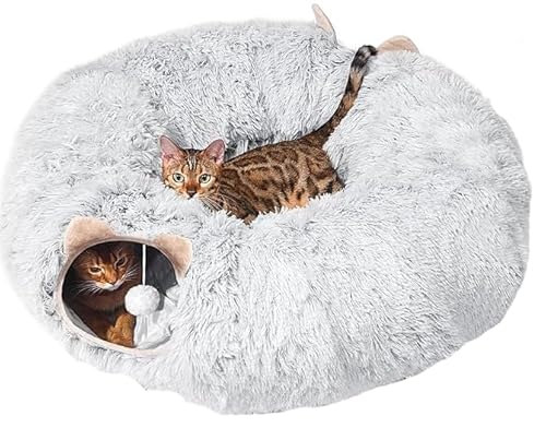 Katzentunnelbett für Indoor-Katzen, weicher Plüsch, Donut-Peekaboo-Katzenhöhle, multifunktionaler Spielplatz-Spielzeug für kleine, mittelgroße und große Katzen, Kätzchen, Kaninchen, Frettchen, mit von Cckuu