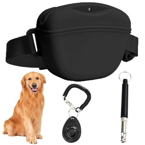 Leckerli-Beutel-Set, Silikon-Leckerli-Tasche mit Hüftgurt, Magnetverschluss, mit Hundeklicker und leiser Pfeife für Haustier-Training, Spazierengehen (schwarz) von Cckuu