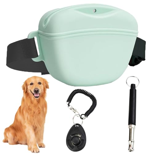 Leckerli-Beutel-Set, Silikon-Leckerli-Tasche mit Hüftgurt, Magnetverschluss, mit Hundeklicker und leiser Pfeife für Haustiertraining, Spazierengehen (Hellgrün) von Cckuu