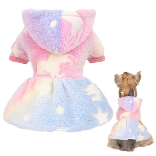 Hundepullover für kleine Hunde und Mädchen, leicht leuchtend, warmer Fleece-Hundepullover, Größe XXS, Hundekleidung, Kapuzenpullover, kaltes Wetter, Valentinstag, Hundekleider, Haustier-Outfit, Rosa von Ccurrili