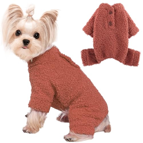 XXS Hundekleidung, Winter-Pyjama, Jumpsuits, Hundepullover für kleine Hunde, Mädchen, Jungen, Hunde-Pyjama, Chihuahua-Pullover, Einteiler, Weihnachtsoutfit für Katzen, Größe XXS, Ziegelrot von Ccurrili