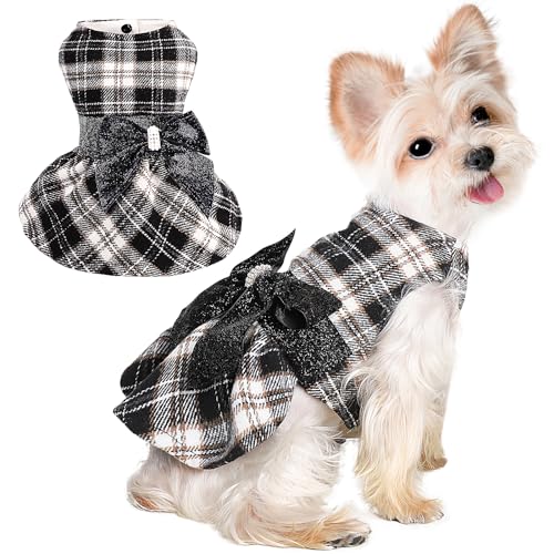 XS Hundekleidung, Hundepullover, Kleid für kleine Hunde, Mädchen, kariert, Hundekleid, Welpenpullover, Fleece, warme Haustierkleidung, Hunde-Outfits, Katzenbekleidung, Größe XS, Schwarz von Ccurrili