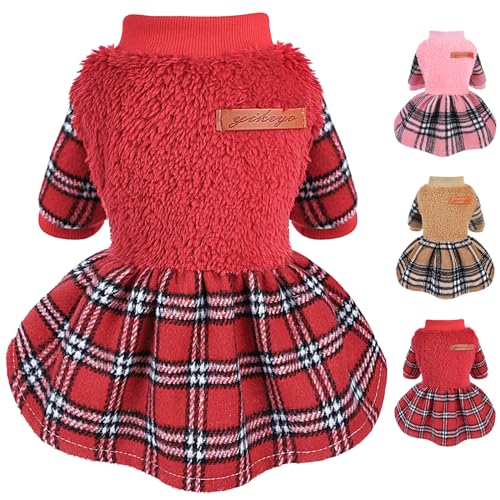 Hundepullover für kleine Hunde und Mädchen, weiches Fleece, Winterkleidung, Größe XXS-M, Welpenpullover, Haustierkleidung, Hundemantel, Weihnachtsoutfit für Chihuahua, Yorkie, Teetasse (Größe S, Rot) von Ccurrili