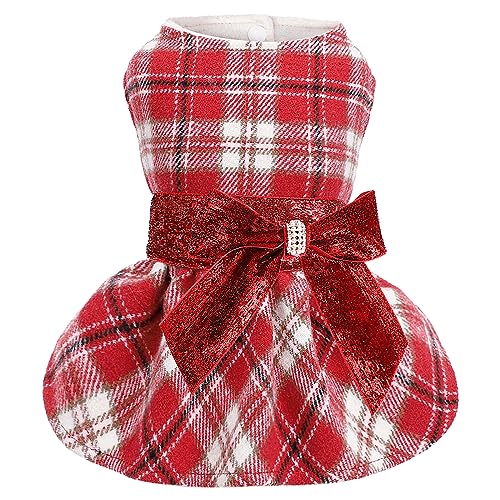 Weihnachtspullover für kleine Hunde, für kleine Hunde, Mädchen, kariert, Fleece, warme Haustierkleidung, Hunde-Outfits, Katzenbekleidung, Größe XS, Rot von Ccurrili