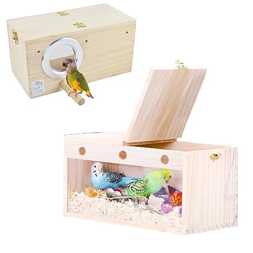 Cdipesp Sittich Nistkasten Kiefernholz Brutkasten Vogelhaus für Käfig Transparent Sittich Vogelnest mit Sitzstange für Nymphensittiche, Sittiche, Kanarienvögel, kleine bis mittelgroße Vögel, L:14,9 x von Cdipesp