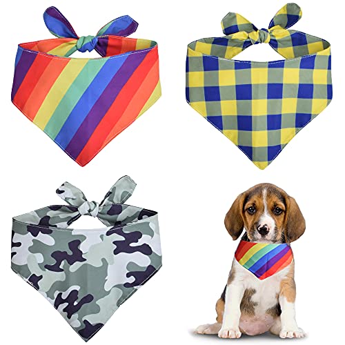 Hundehalstücher für den Sommer, waschbar, Regenbogenfarben, Camouflage, kariert, Größe L, 3 Stück von Cdipesp