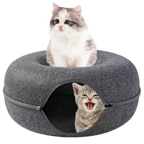 Cdycam Große Katzen-Donut-Höhle, Katzentunnelbett für Indoor-Katzen, kratzfestes Katzenspielzeug, bis zu 13,6 kg (Dunkelgrau, Groß) von Cdycam