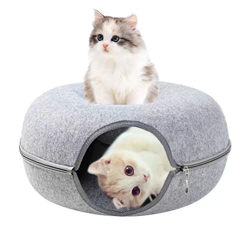 Cdycam Große Katzen-Donut-Höhle, Katzentunnelbett für Indoor-Katzen, kratzfestes Katzenspielzeug, bis zu 13,6 kg (Hellgrau, Medium) von Cdycam