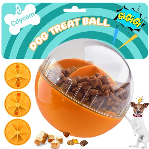 Cdycam Hunde-Leckerli-Ball, verstellbare Dosierung, interaktives Spielzeug, quietschendes Welpen-Puzzle-Spielzeug für Langeweile, langsames Füttern (Orange) von Cdycam