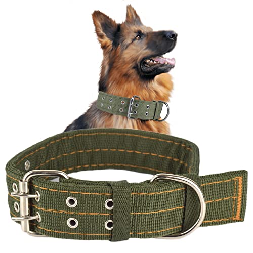 cdycam Pet Hund Metall Schnalle 2-rows Armee Grün Nylon Stoff Gurtband verstellbar Halsband (L, Grün) von Cdycam