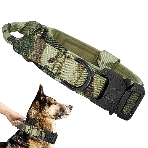 Ceboic Taktisches Hundehalsband, Weich Gepolstertes Verstellbare Nylon Hundehalsband mit Kontrollgriff Metallschnalle für Mittlere Große Hunde Jagd Training Freizeit Outdoor (Camouflage, L) von Ceboic