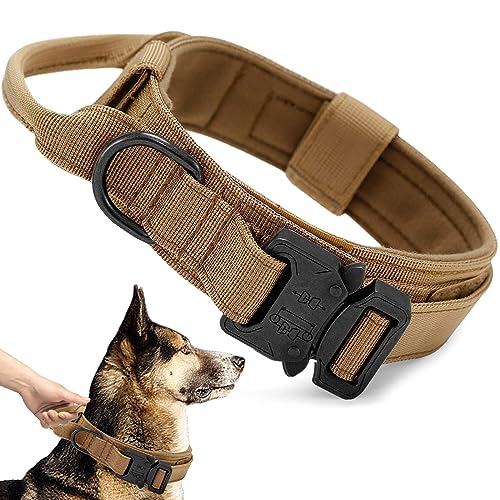 Ceboic Taktisches Hundehalsband, Weich Gepolstertes Verstellbare Nylon Hundehalsband mit Kontrollgriff Metallschnalle für Mittlere Große Hunde Jagd Training Freizeit Outdoor (Khaki, M) von Ceboic