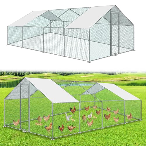 Cecaylie 3x8x2m Hühnerstall Freilaufgehege mit Schloss und Tür, Tiergehege Metall 24 m² Hühnerhaus Freigehege Outdoor Geflügelstall, für Hühnerkäfig Kleintiere von Cecaylie