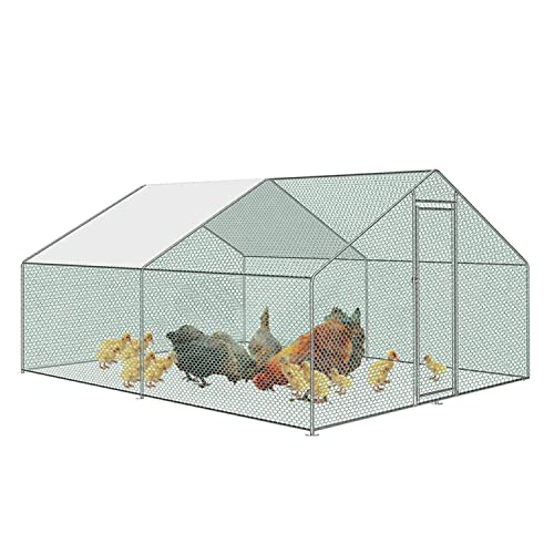 Cecaylie Hühnerstall Katzengehege Outdoor Freigehege 3x3x2m, Verzinkter Stahl Gehege, PVC-beschichtetes Schatten Dach für Geflügel, Kaninchen, Hunde von Cecaylie