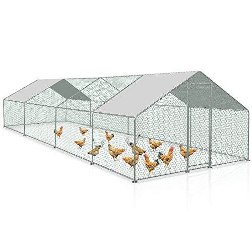 Cecaylie Hühnerstall Katzengehege Outdoor Freigehege 3x8x2m, Verzinkter Stahl Gehege, PVC-beschichtetes Schatten Dach für Geflügel, Kaninchen, Hunde von Cecaylie