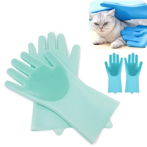 Ceeyoll 2Paare Silikon Haustier Grooming Handschuhe, für Hunde und Katzen,Aufhängbares Design,für Sanfte Massage und Gründliche Reinigung beim Baden Ideal für Fellpflege und Enthaarung（blau und grün） von Ceeyoll