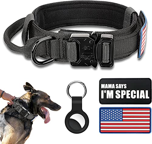 Taktisches Hundehalsband, Militär-Hundehalsband, verstellbar, Nylon, robuste Metallschnalle mit Griff für Hundetraining, mit Patches (XL, Schwarz) von Celifelight