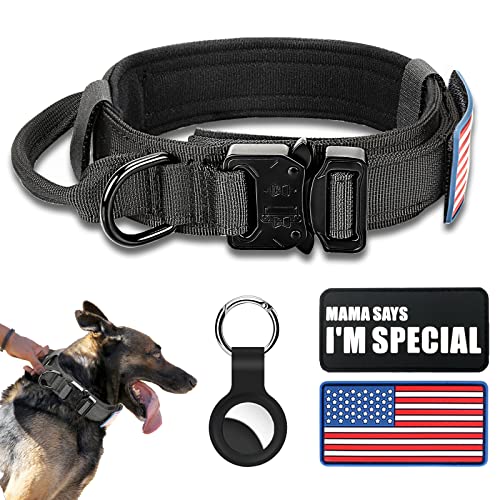 Taktisches Hundehalsband, militärisches Hundehalsband, verstellbares Nylon-Hundehalsband, robuste Metallschnalle mit Griff für Hundetraining, mit Patches (L, schwarz) von Celifelight