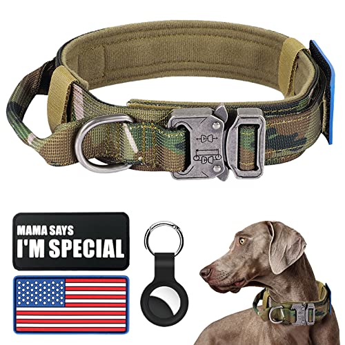 Taktisches Hundehalsband, militärisches Hundehalsband, verstellbares Nylon-Hundehalsband, robuste Metallschnalle mit Griff für Hundetraining, mit Patches (M, Camo) von Celifelight