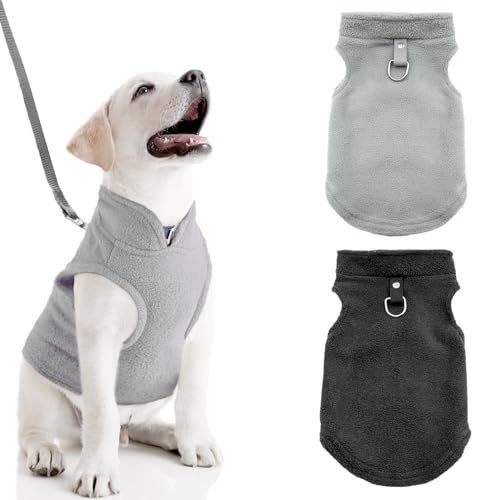 2Pcs Hundemantel für Kleine Hunde Winter Hundejacke Kleine Hunde Hundemantel Kleine Hunde Hundejacke Fleece mit D-Ring Kaltwetter Hundebekleidung für den Innen- und Außenbereich (S,Schwarz+Grau) von Celiodd