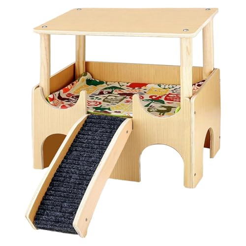 Celuicion Holzhamsterhaus, Chinchilla House, Hölzerne Hamsterhausspielzeug Doppelschicht, Lebensraumdekor mit Leiter, Hamster -Käfig -Accessoires für Kaninchen, Frettchen, Rennmäuse und andere kleine von Celuicion