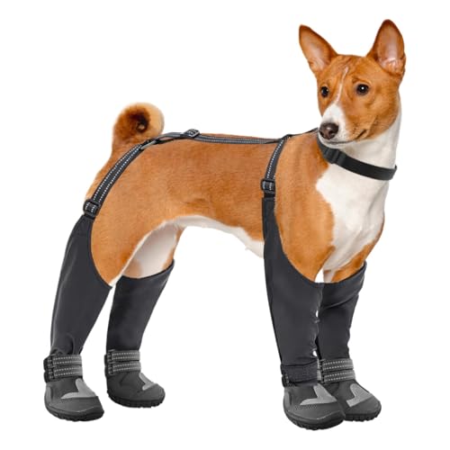 Hundestiefel mit Hosenträgern, verstellbare Hunde-Regenstiefel, Outdoor-Hundeschuhe, Pfotenschutz, rutschfeste, wasserdichte Welpen-Hosenträgerstiefel für Spaziergänge im Winter, Wandern von Celuicion