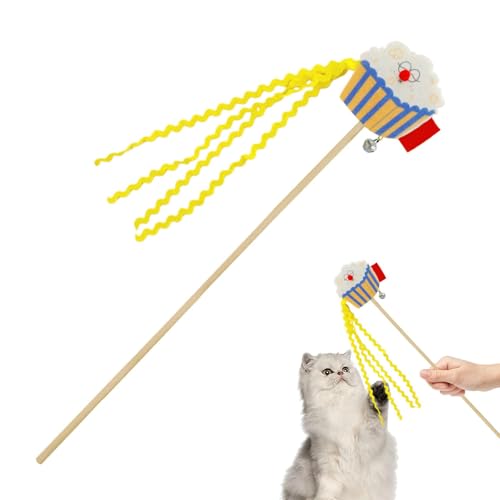 Katzen-Angelrute-Spielzeug, interaktives Katzen-Zauberstab-Spielzeug - Interaktives Katzenspielzeug mit Glocken - Katzenschnurspielzeug, Übungsspielzeug für kleine mittelgroße Katzen großer Rassen von Celuicion