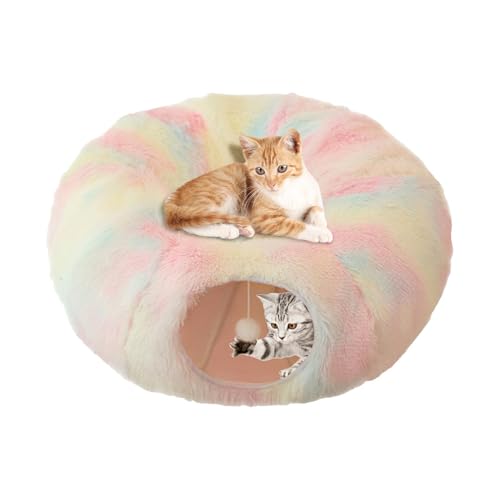 Katzen-Donut-Bett, Tunnelbett für Hauskatzen | Tunnel Plüsch Katzenhöhle Donut Katzenbetten - Warmes, weiches, abnehmbares Haustierzubehör, waschbares Katzensofa für große und mittelgroße Katzen von Celuicion