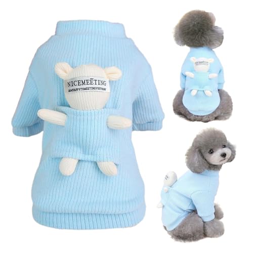 Rollkragenpullover für Hunde, Pullover für kleine Hunde, Winter-Welpenkleidung mit Bärenpuppe, Rollkragen verdicken gemütliche Jacke für große Katze gestrickte Haustier Kostüm Kleidung von Celuicion