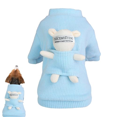 Warmer Hundepullover, süßer Hundepullover | Winter-Welpenkleidung mit Bärenpuppe,Rollkragen verdicken gemütliche Jacke für große Katze gestrickte Haustier Kostüm Kleidung von Celuicion