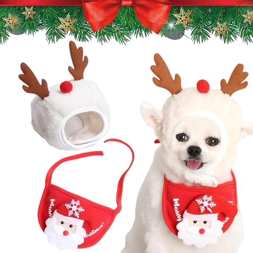 Adorable Christmas Tree Pom-Pom Hat for Dogs, Celery Pets Dog Santa Hat, Celerypets Dog Christmas Tree Hats, Christmas Tree Pompon Hat Reindeer Bib Set for Small Medium Pets (Medium,B Set) von Cemssitu