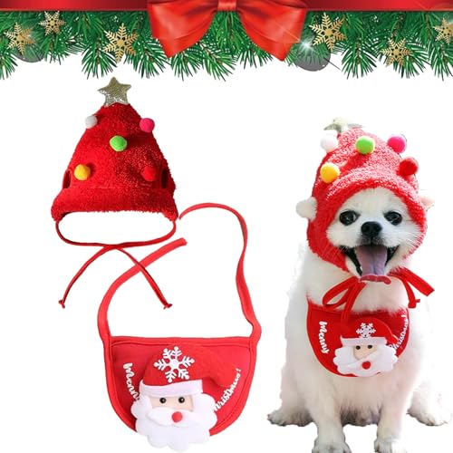 Adorable Christmas Tree Pom-Pom Hat for Dogs, Celery Pets Dog Santa Hat, Celerypets Dog Christmas Tree Hats, Christmas Tree Pompon Hat Reindeer Bib Set for Small Medium Pets (Medium,C Set) von Cemssitu