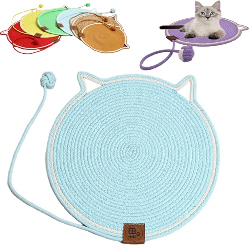 Cat Scratcher, Round Cat Scratch Pad, Cat Play Mat Interactive, Cat Scratching Pad with Ball, Hangable Cat Bed Mat Wall Furniture Protector, Dual Scratching Pads for Indoor Cats Dogs (Blue,Large) von Cemssitu