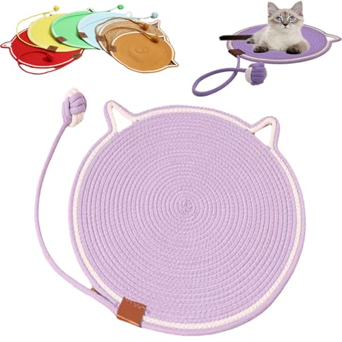 Cat Scratcher, Round Cat Scratch Pad, Cat Play Mat Interactive, Cat Scratching Pad with Ball, Hangable Cat Bed Mat Wall Furniture Protector, Dual Scratching Pads for Indoor Cats Dogs (Purple,Large) von Cemssitu