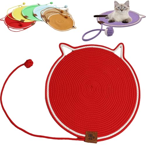 Cat Scratcher, Round Cat Scratch Pad, Cat Play Mat Interactive, Cat Scratching Pad with Ball, Hangable Cat Bed Mat Wall Furniture Protector, Dual Scratching Pads for Indoor Cats Dogs (Red,Large) von Cemssitu