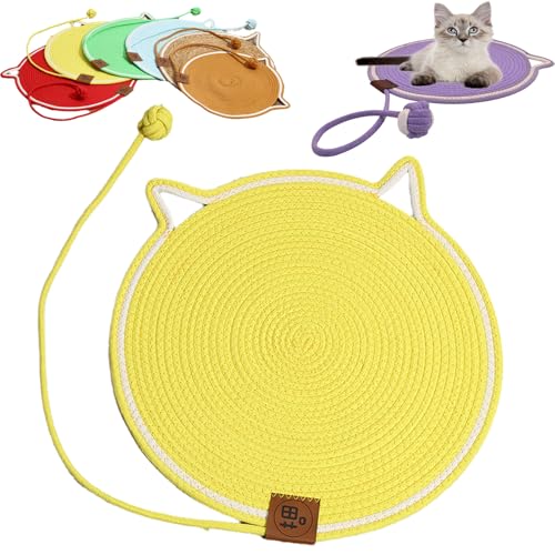 Cat Scratcher, Round Cat Scratch Pad, Cat Play Mat Interactive, Cat Scratching Pad with Ball, Hangable Cat Bed Mat Wall Furniture Protector, Dual Scratching Pads for Indoor Cats Dogs (Yellow,Large) von Cemssitu