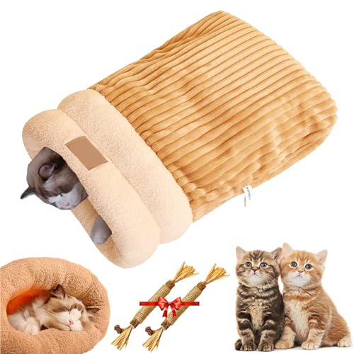 Cat Sleeping Bag, Cat Sleeping Bag for Indoor Cats, Cat Winter Sleeping Bag, Cat Bed Cave Sleeping Bags, Plush Soft Winter Warm Sleeping Bag for Pet Cats Dogs (Large,Brown) von Cemssitu