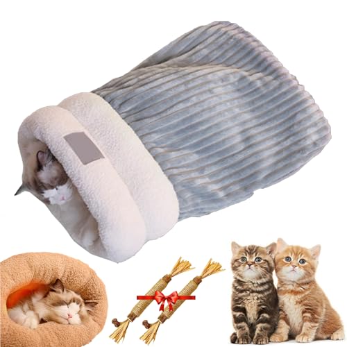 Cat Sleeping Bag, Cat Sleeping Bag for Indoor Cats, Cat Winter Sleeping Bag, Cat Bed Cave Sleeping Bags, Plush Soft Winter Warm Sleeping Bag for Pet Cats Dogs (Large,Gray Blue) von Cemssitu