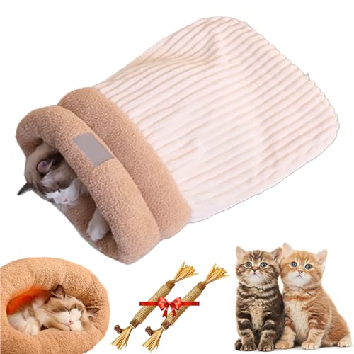 Cat Sleeping Bag, Cat Sleeping Bag for Indoor Cats, Cat Winter Sleeping Bag, Cat Bed Cave Sleeping Bags, Plush Soft Winter Warm Sleeping Bag for Pet Cats Dogs (Large,Off White) von Cemssitu