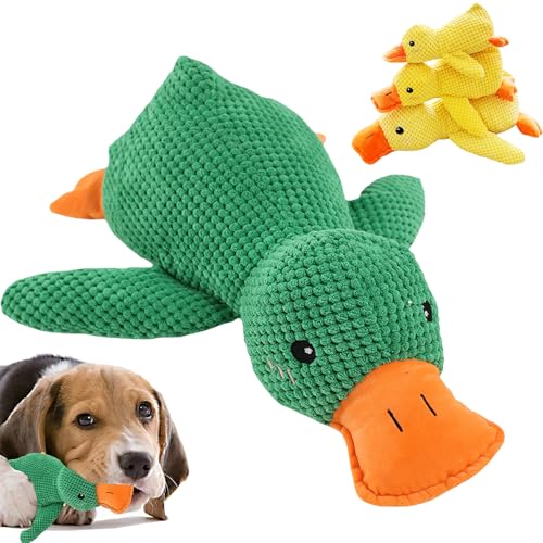 Cemssitu Calming Duck Dog Toy, The Mellow Dog Calming Duck, Yellow Duck Dog Toy, with Quack-Quack Sound, Plush Squeaky Dog Toys for Small, Medium, and Large Breeds (Green-Large) von Cemssitu