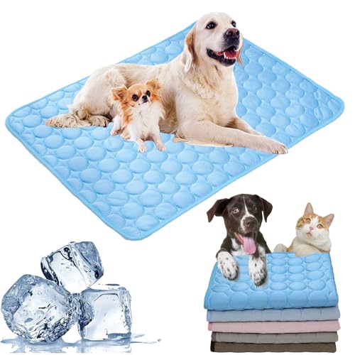 Cemssitu Washable Cooling Mat for Dogs, Ice Silk Cooling Dog Bed, Summer Pet Cooling Mat for Indoor & Outdoor, Durable Sofa Cooling Pad Blanket for Small Medium Large Dogs/Cats (16 * 12 in,Blue) von Cemssitu