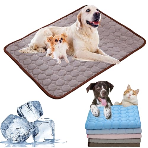 Cemssitu Washable Cooling Mat for Dogs, Ice Silk Cooling Dog Bed, Summer Pet Cooling Mat for Indoor & Outdoor, Durable Sofa Cooling Pad Blanket for Small Medium Large Dogs/Cats (16 * 12 in,Brown) von Cemssitu