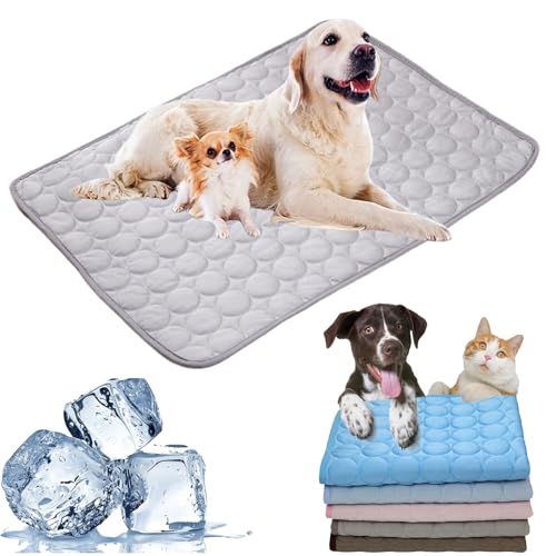 Cemssitu Washable Cooling Mat for Dogs, Ice Silk Cooling Dog Bed, Summer Pet Cooling Mat for Indoor & Outdoor, Durable Sofa Cooling Pad Blanket for Small Medium Large Dogs/Cats (24 * 20 in,Grey) von Cemssitu