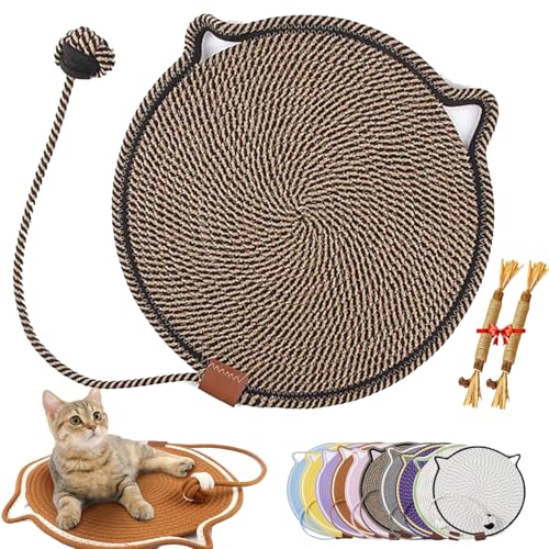 ClawLoom Dual Scratching Pad, Celery Pets Cat Scratcher Mat, Double Sided Natural Cotton Rope Cat Scratching Mat, Scratching Pads with Cat Toy (Dark Brown,L(50CM/20in)) von Cemssitu