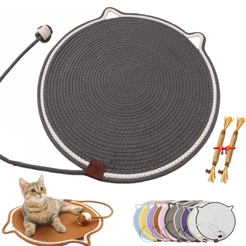 ClawLoom Dual Scratching Pad, Celery Pets Cat Scratcher Mat, Double Sided Natural Cotton Rope Cat Scratching Mat, Scratching Pads with Cat Toy (Gray,L(50CM/20in)) von Cemssitu